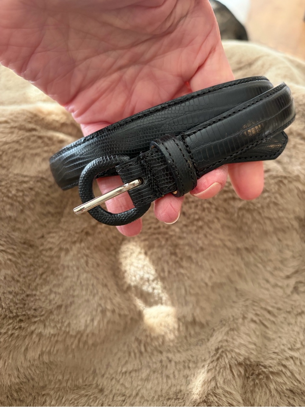 Talbots Black Leather Snake Embossed Belt w/Wrapped Buckle